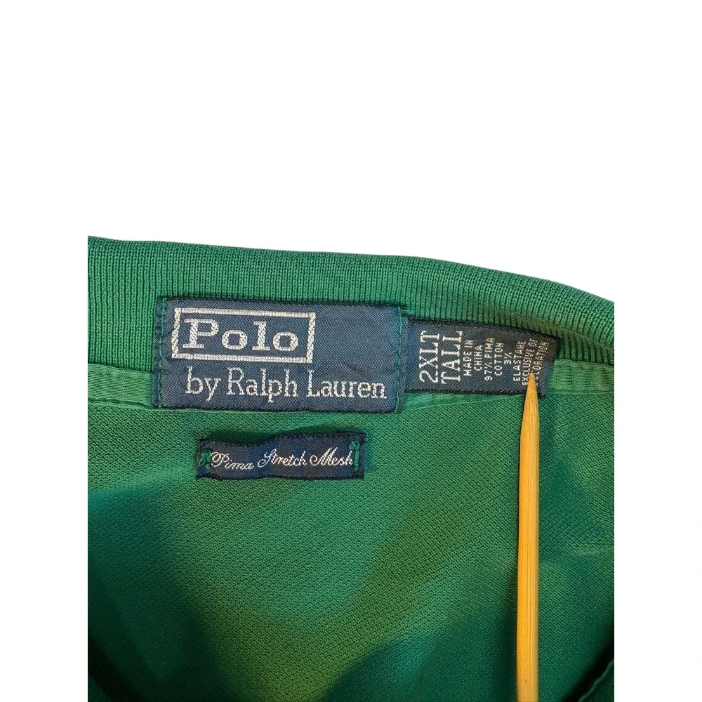 Polo Ralph Lauren Polo Shirt 2XLT Green Pima Stretch Mesh Purple Pony Logo Tall